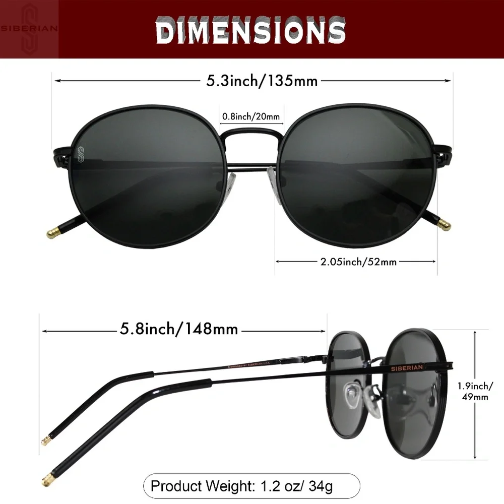 🇺🇸Real Glass Lenses Round BLACK Standard 52mm Sunglasses Men/Women